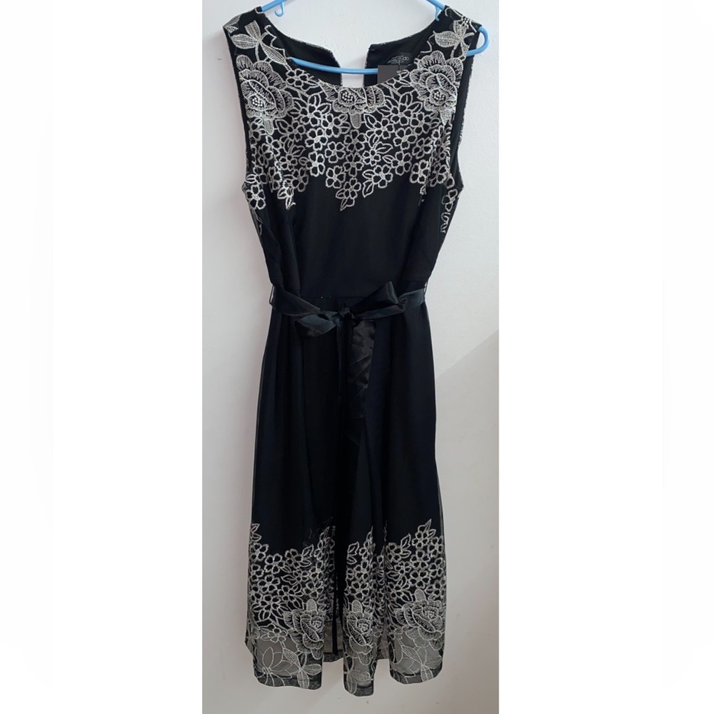 Michel Studio Black Dress with White Floral Accents